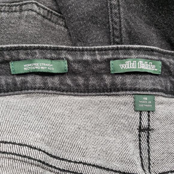 Wild Fable Jean Women 18 Black High Rise Straight Leg Thrashed Grunge Button Fly - Picture 3 of 16